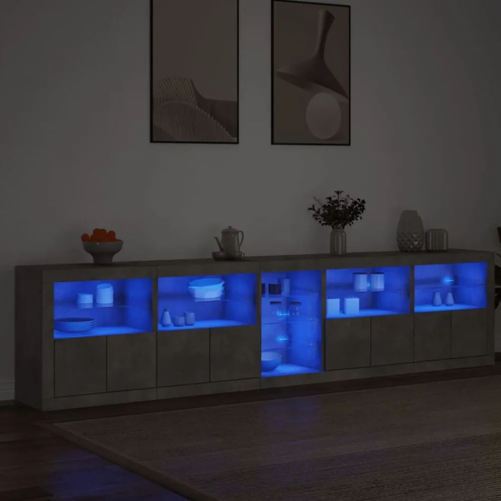 vidaXL Aparador con luces LED gris hormigón 283x37x67 cm Gris hormigón New