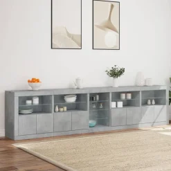 vidaXL Aparador con luces LED gris hormigón 283x37x67 cm Gris hormigón New