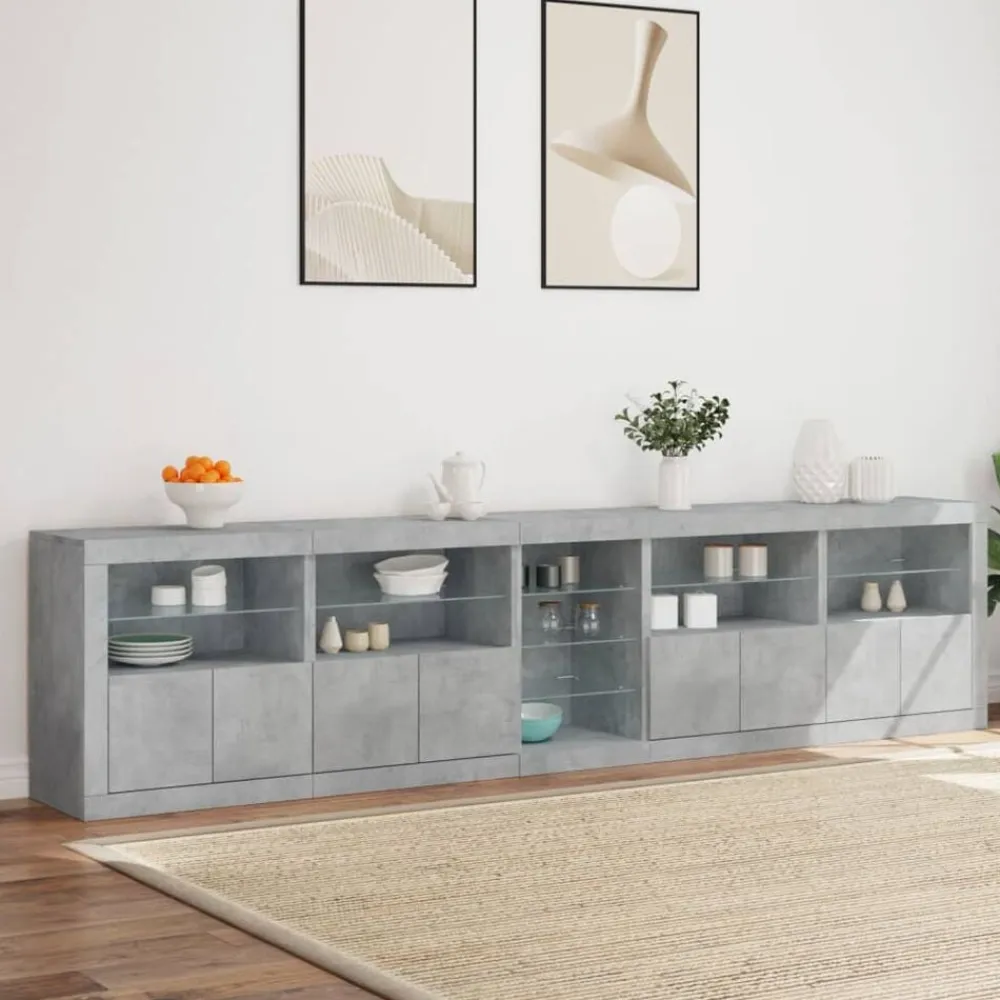 vidaXL Aparador con luces LED gris hormigón 283x37x67 cm Gris hormigón New