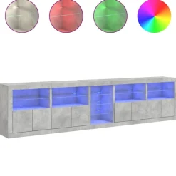 vidaXL Aparador con luces LED gris hormigón 283x37x67 cm Gris hormigón New