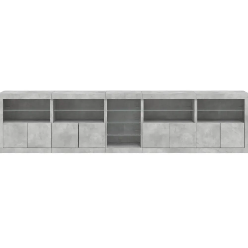 vidaXL Aparador con luces LED gris hormigón 283x37x67 cm Gris hormigón New