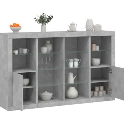 vidaXL Aparador con luz LED 3 pzas madera de ingeniería gris hormigón Gris hormig&oacute;n Online
