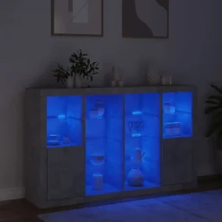 vidaXL Aparador con luz LED 3 pzas madera de ingeniería gris hormigón Gris hormig&oacute;n Online