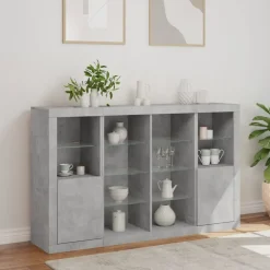 vidaXL Aparador con luz LED 3 pzas madera de ingeniería gris hormigón Gris hormig&oacute;n Online