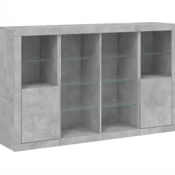 vidaXL Aparador con luz LED 3 pzas madera de ingeniería gris hormigón Gris hormig&oacute;n Online
