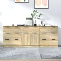 vidaXL Aparador de 3 piezas madera contrachapada color Roble Sonoma Outlet