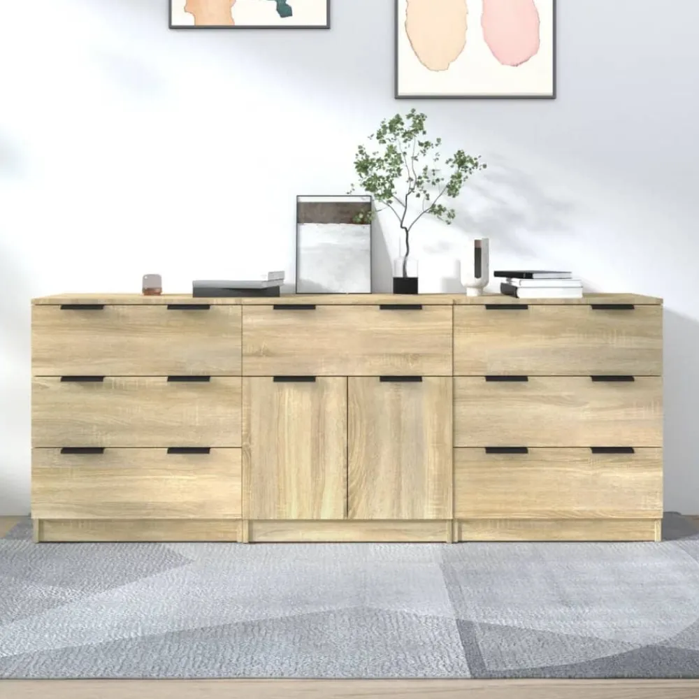 vidaXL Aparador de 3 piezas madera contrachapada color Roble Sonoma Outlet