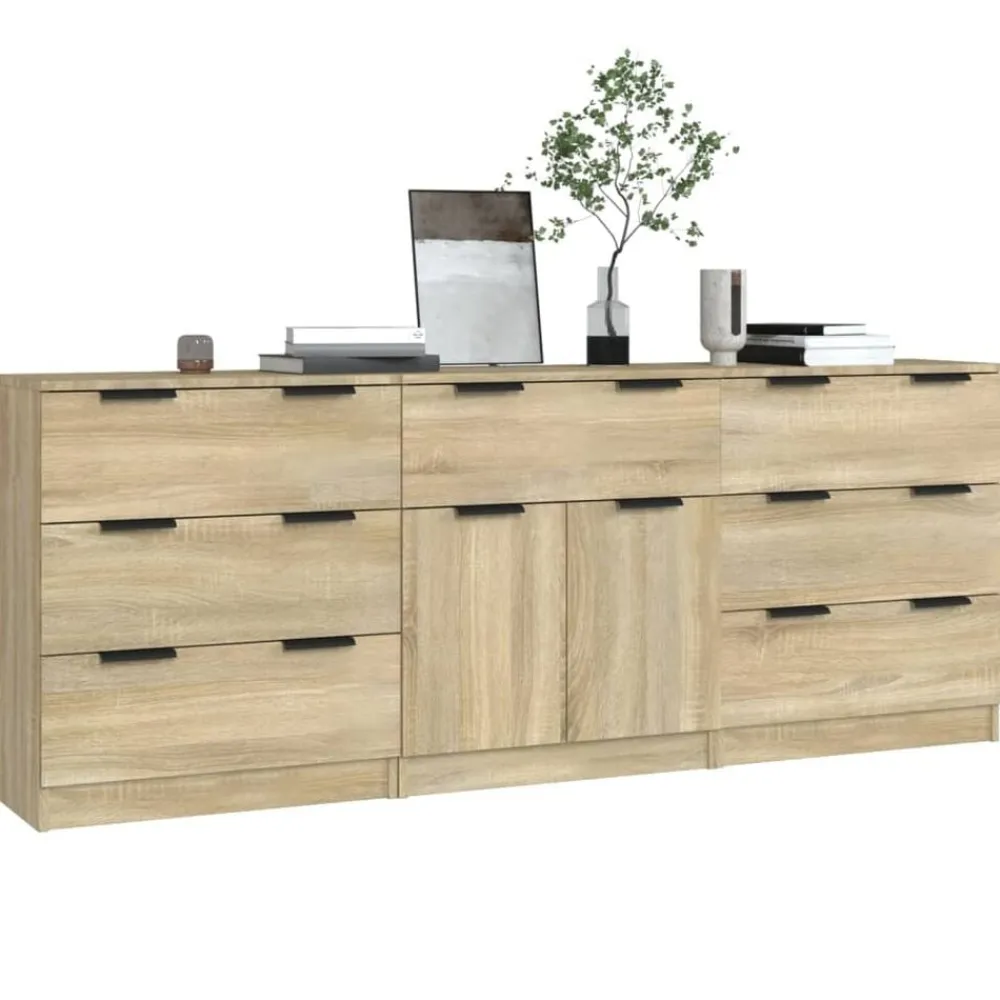 vidaXL Aparador de 3 piezas madera contrachapada color Roble Sonoma Outlet