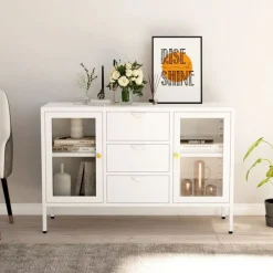 vidaXL Aparador de acero y vidrio templado 105x35x70 cm Blanco Outlet