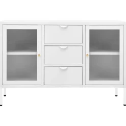 vidaXL Aparador de acero y vidrio templado 105x35x70 cm Blanco Outlet