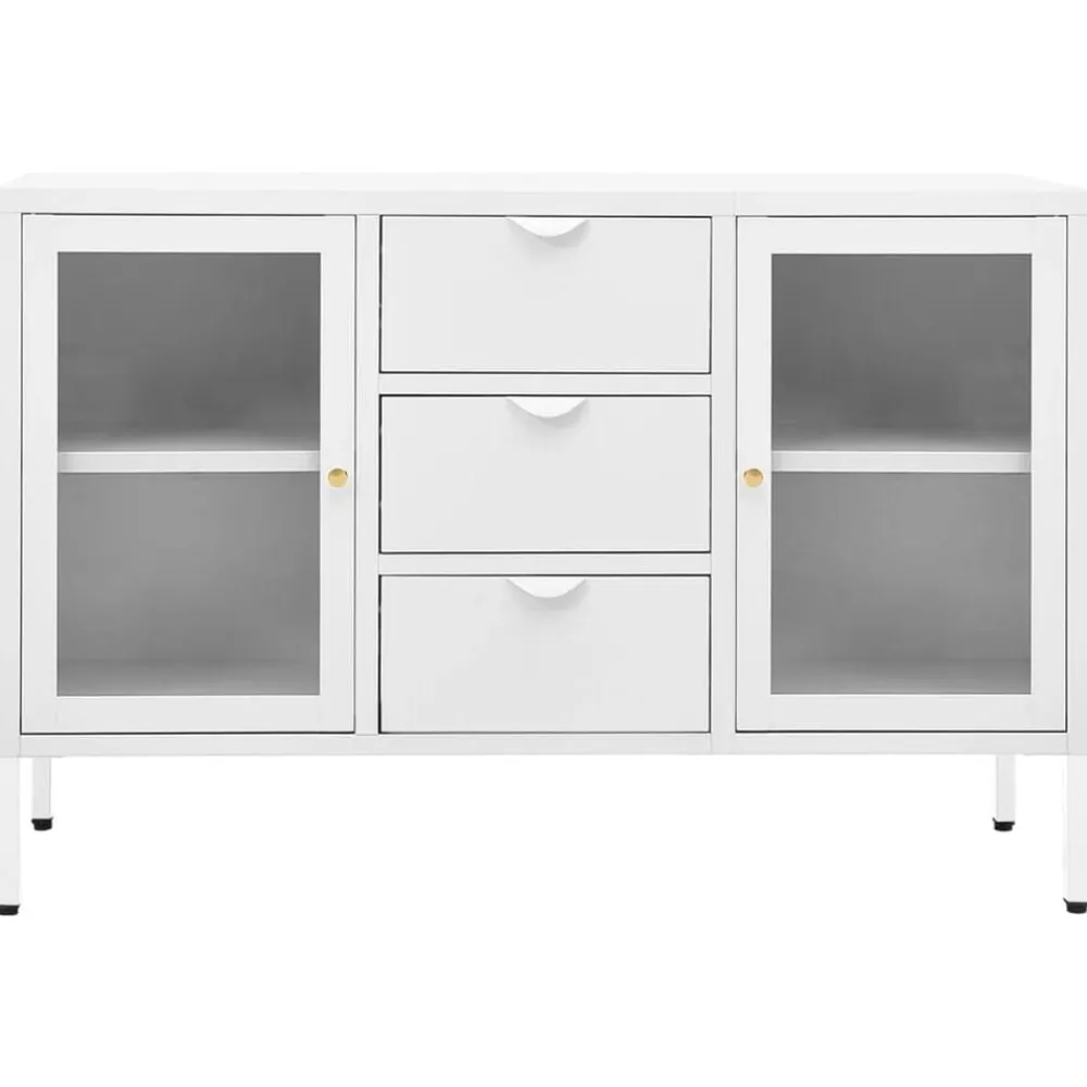 vidaXL Aparador de acero y vidrio templado 105x35x70 cm Blanco Outlet