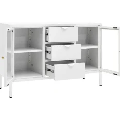 vidaXL Aparador de acero y vidrio templado 105x35x70 cm Blanco Outlet