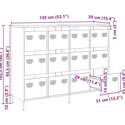 vidaXL Armarios Y Almacenamiento-Aparador de acero laminado en frío 135x39x103,5 cm