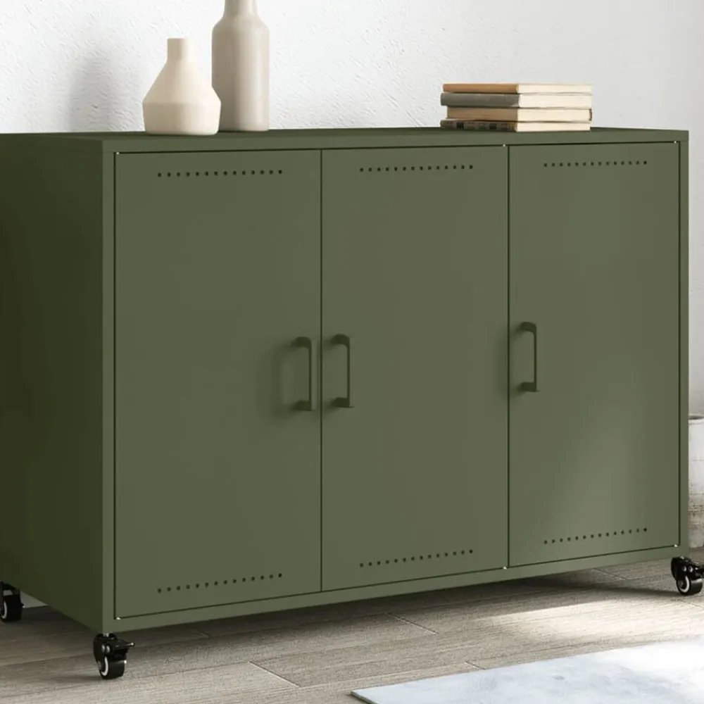 vidaXL Aparador de acero oliva 100,5x39x72 cm Verde Online
