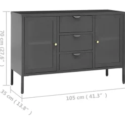 vidaXL Aparador de acero y vidrio templado blanco 105x35x70 cm Antracita New