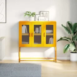 vidaXL Aparador de acero laminado en frío amarillo 100,5x39x107 cm Amarillo mostaza