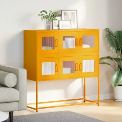 vidaXL Aparador de acero laminado en frío amarillo 100,5x39x107 cm Amarillo mostaza