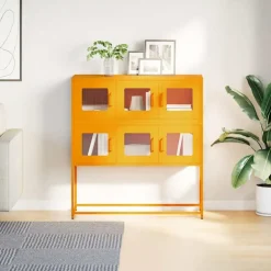 vidaXL Aparador de acero laminado en frío amarillo 100,5x39x107 cm Amarillo mostaza