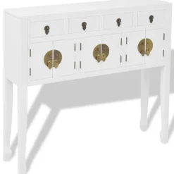 vidaXL Armarios Y Almacenamiento-Aparador de estilo chino de madera maciza blanco