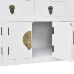 vidaXL Armarios Y Almacenamiento-Aparador de estilo chino de madera maciza blanco