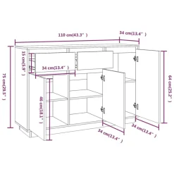 vidaXL Aparador de madera maciza de pino 110x34x75 cm Natural Discount