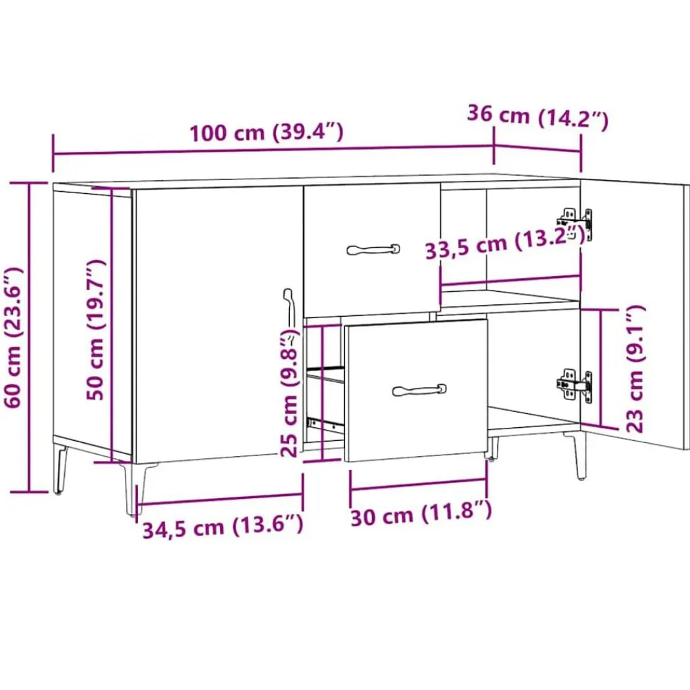 vidaXL Aparador de madera de ingeniería 100x36x60 cm Roble artisan New