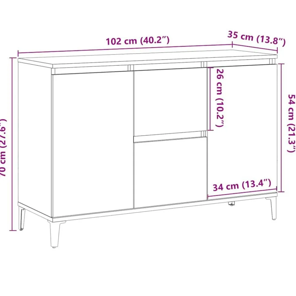vidaXL Aparador de madera de ingeniería 102x35x70 cm Roble artisan Online