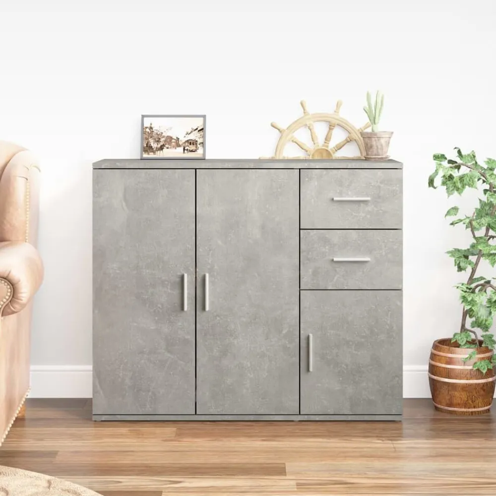 vidaXL Aparador de madera contrachapada gris hormigón 91x29,5x75 cm Gris hormigón New
