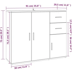 vidaXL Aparador de madera contrachapada gris hormigón 91x29,5x75 cm Gris hormigón New