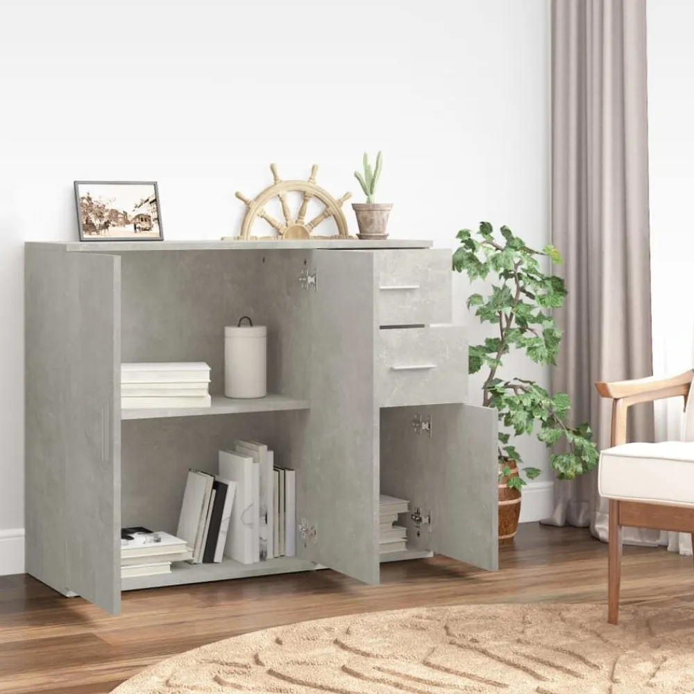 vidaXL Aparador de madera contrachapada gris hormigón 91x29,5x75 cm Gris hormigón New