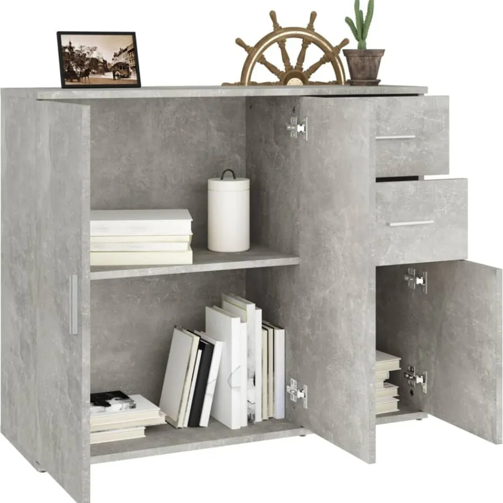 vidaXL Aparador de madera contrachapada gris hormigón 91x29,5x75 cm Gris hormigón New