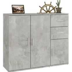 vidaXL Aparador de madera contrachapada gris hormigón 91x29,5x75 cm Gris hormigón New