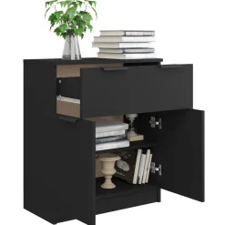 vidaXL Aparador de madera contrachapada 60x30x70 cm Negro Clearance