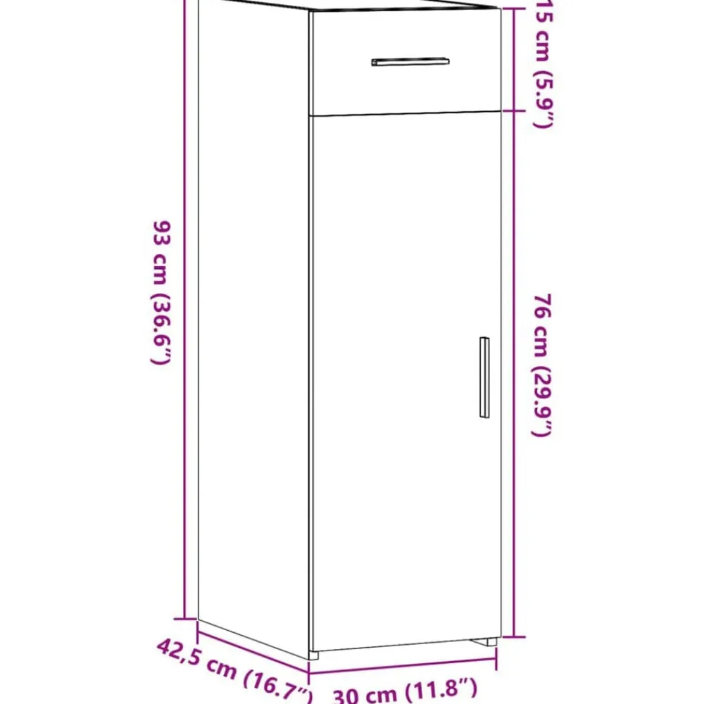 vidaXL Aparador de madera de ingeniería gris hormigón 30x42,5x93 cm Gris hormigón New
