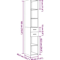 vidaXL Aparador de madera de ingeniería 30x42,5x185 cm Gris sonoma Hot