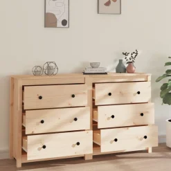 vidaXL Armarios Y Almacenamiento-Aparador de madera maciza de pino 140x35x80 cm