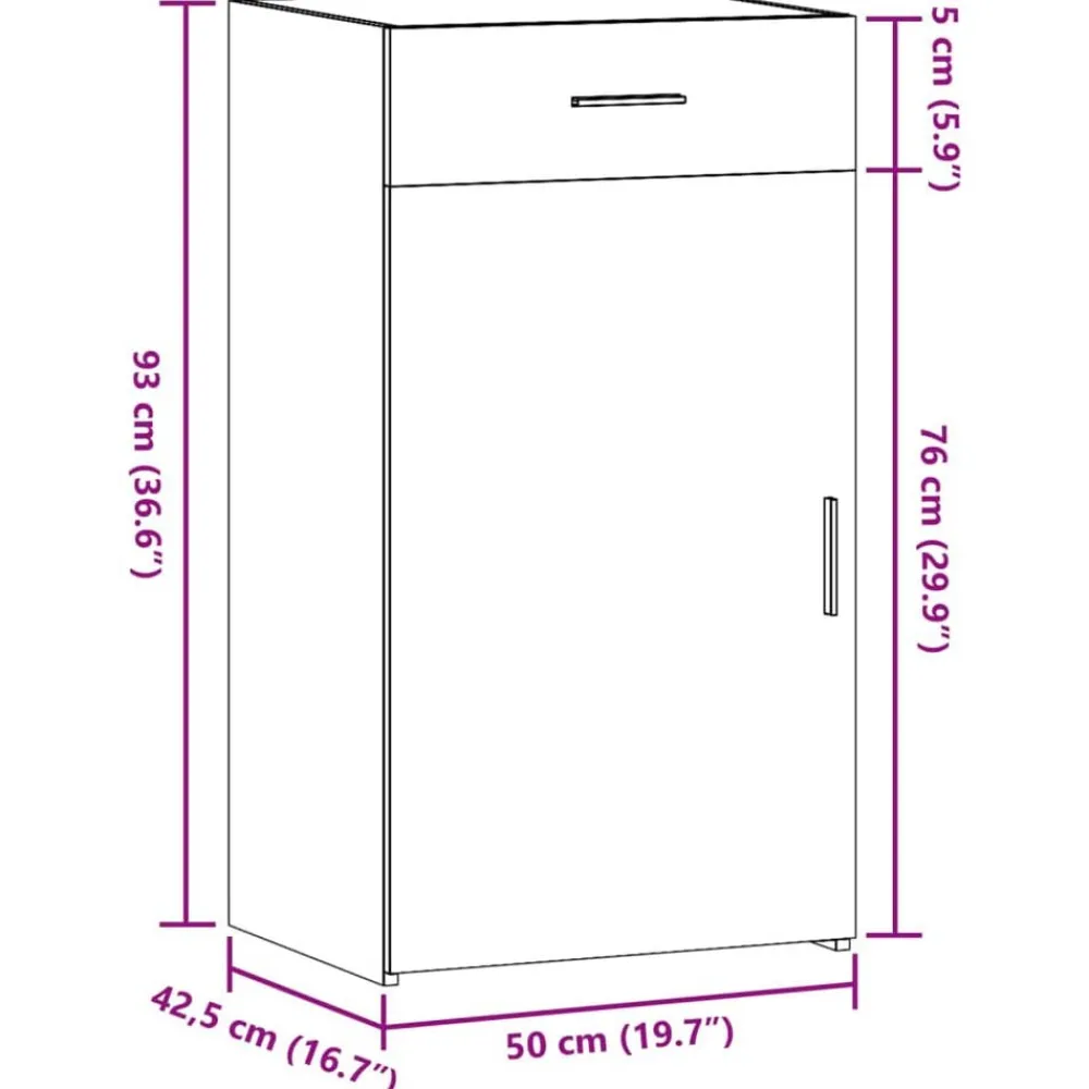 vidaXL Aparador de madera de ingeniería 50x42,5x93 cm Roble ahumado New