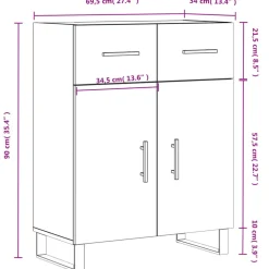 vidaXL Armarios Y Almacenamiento-Aparador de madera de ingeniería gris hormigón 69,5x34x90 cm