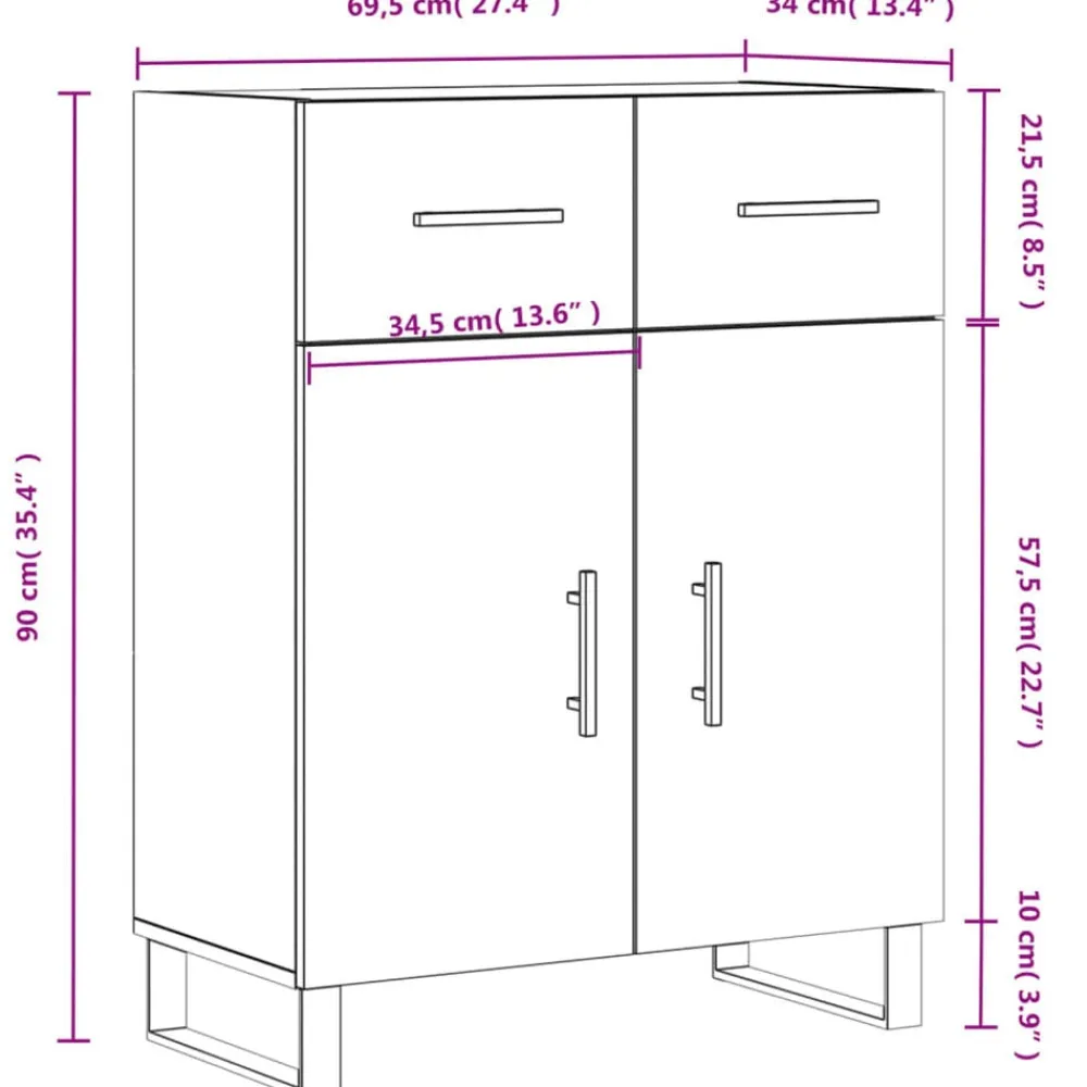 vidaXL Armarios Y Almacenamiento-Aparador de madera de ingeniería gris hormigón 69,5x34x90 cm