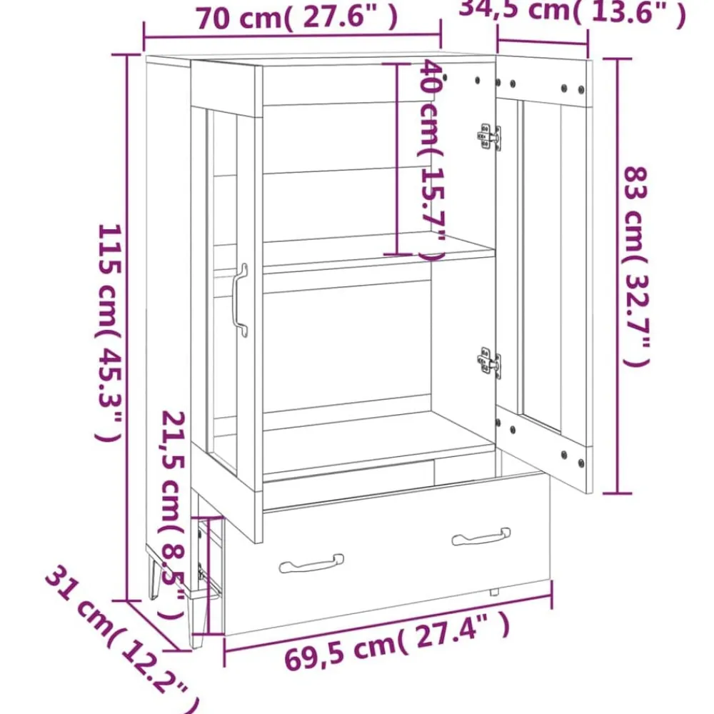 vidaXL Armarios Y Almacenamiento-Aparador de madera contrachapada 70x31x115 cm