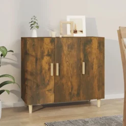 vidaXL Aparador de madera de ingeniería 90x34x80 cm Roble ahumado Sale