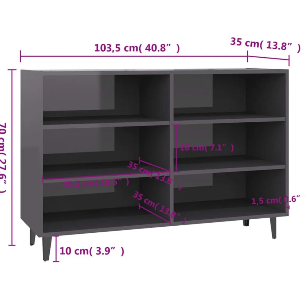vidaXL Aparador de madera contrachapada 103,5x35x70 cm gris brillante Discount