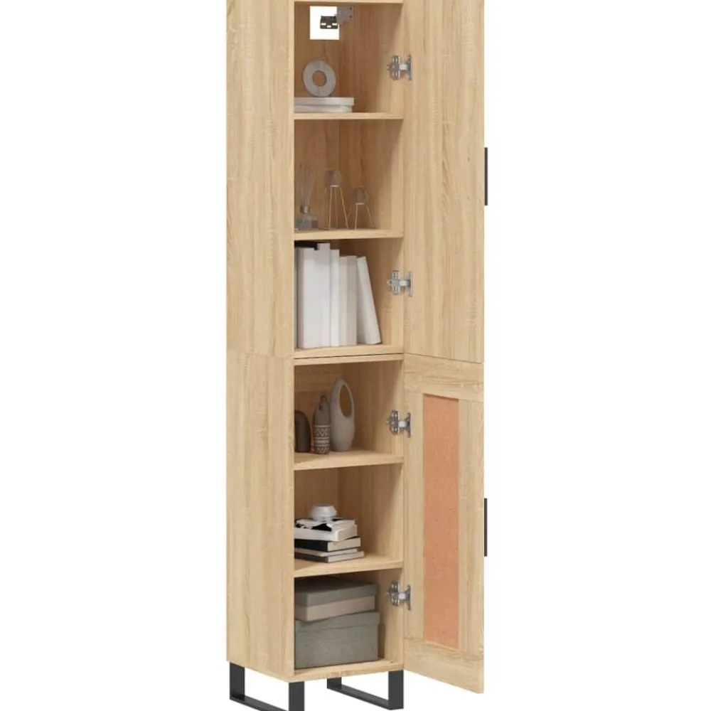 vidaXL Aparador de madera contrachapada 34,5x34x180 cm Roble Sonoma New