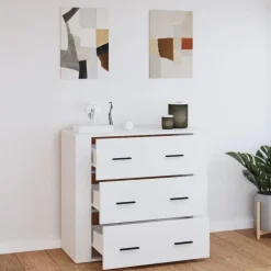 vidaXL Aparador de madera contrachapada 80x33x70 cm Blanco Best