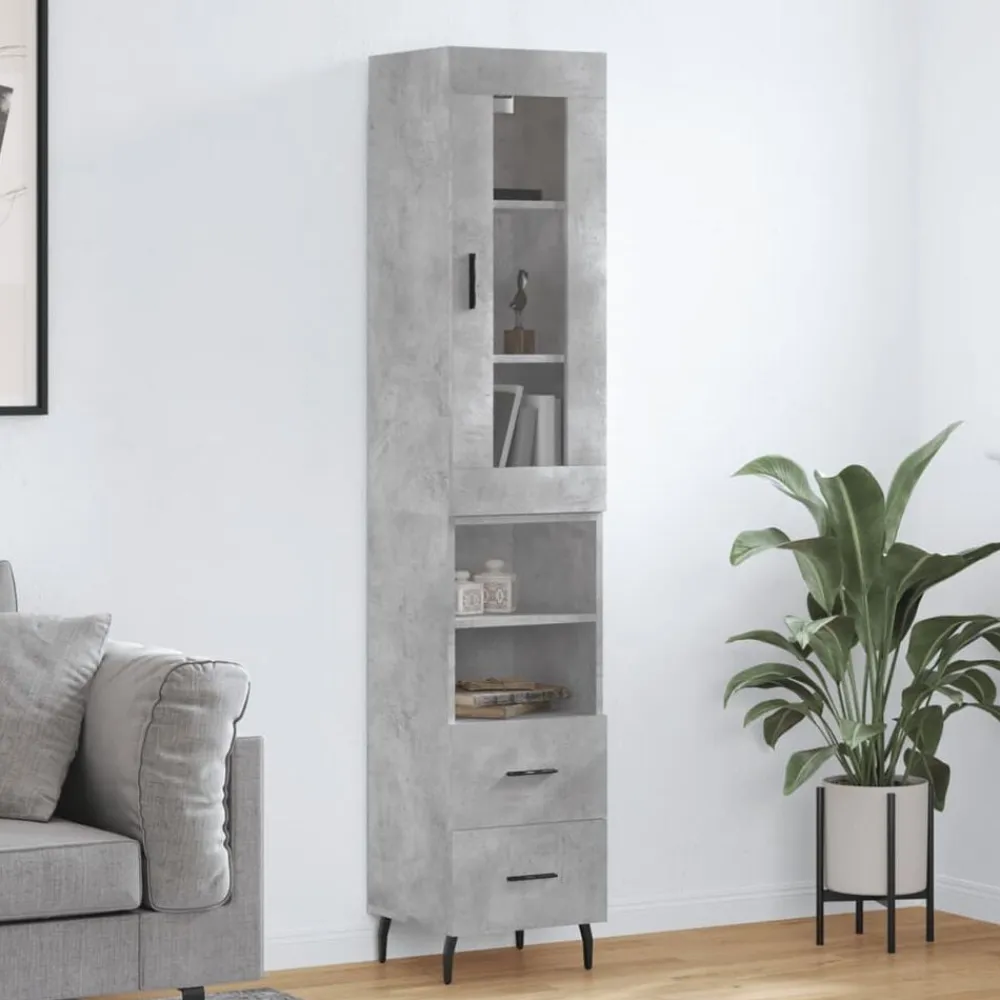 vidaXL Armarios Y Almacenamiento-Aparador de madera contrachapada gris hormigón 34,5x34x180 cm
