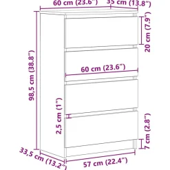 vidaXL Armarios Y Almacenamiento-Aparador de madera de ingeniería roble artisan 60x35x98,5 cm