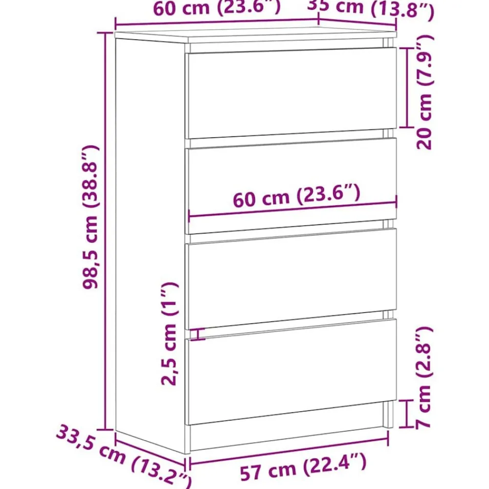 vidaXL Armarios Y Almacenamiento-Aparador de madera de ingeniería roble artisan 60x35x98,5 cm