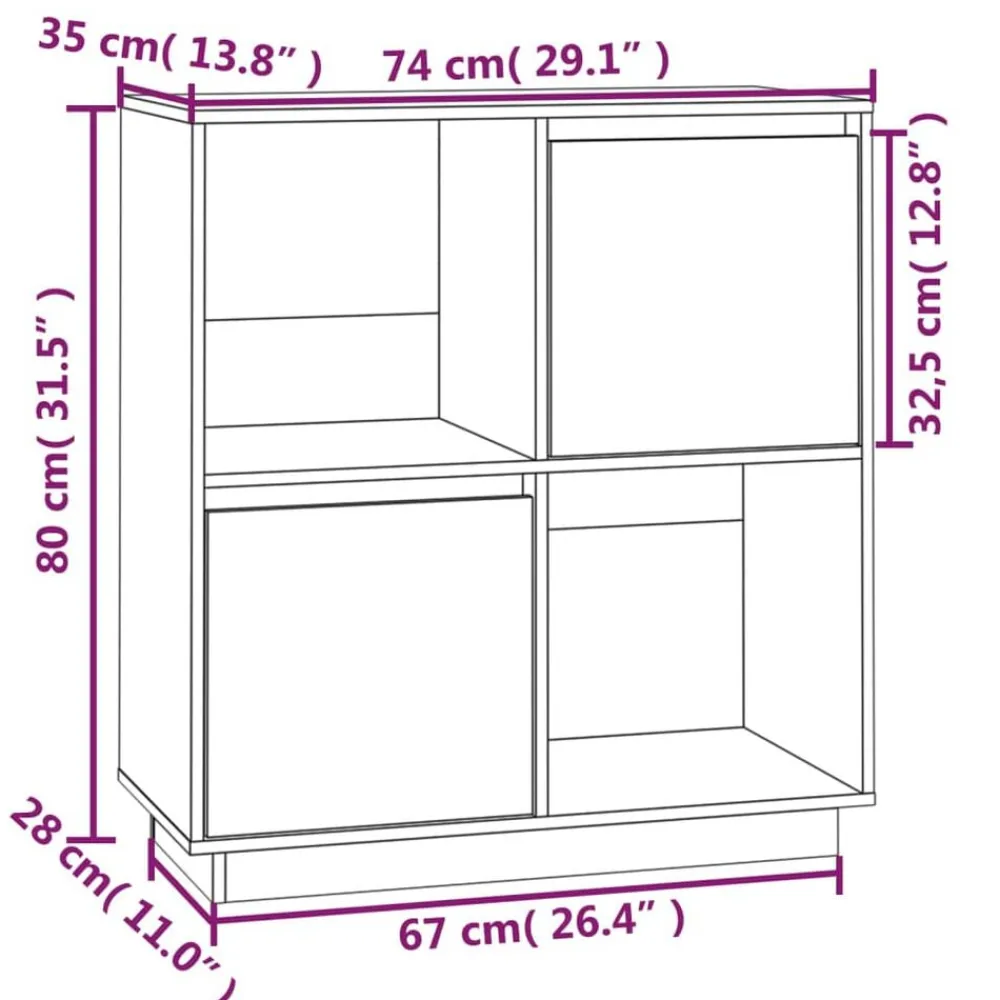 vidaXL Armarios Y Almacenamiento-Aparador de madera maciza de pino 74x35x80 cm