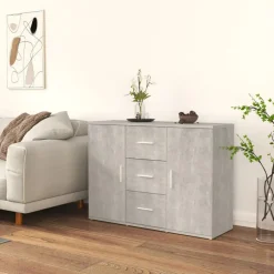 vidaXL Armarios Y Almacenamiento-Aparador de madera contrachapada gris hormigón 91x29,5x65 cm