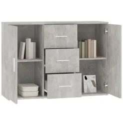 vidaXL Armarios Y Almacenamiento-Aparador de madera contrachapada gris hormigón 91x29,5x65 cm
